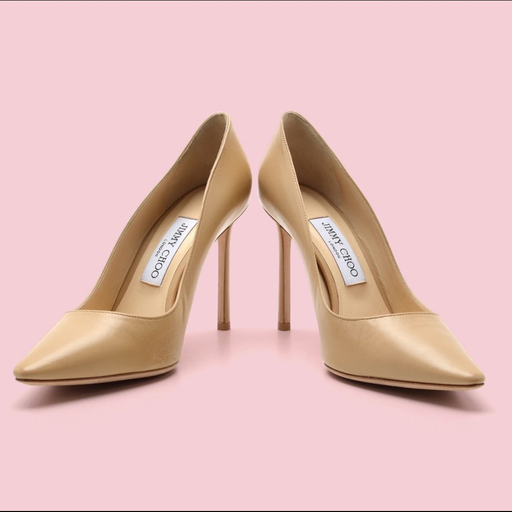 Jimmy Choo Anouk Beige Leather Stiletto Heels - Picture 5 of 12